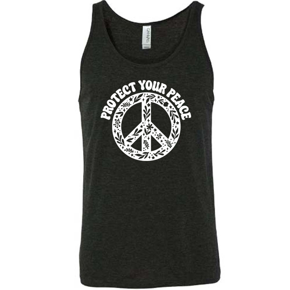 black shirt with the text "protect your peace" and a peace sign graphic on it
