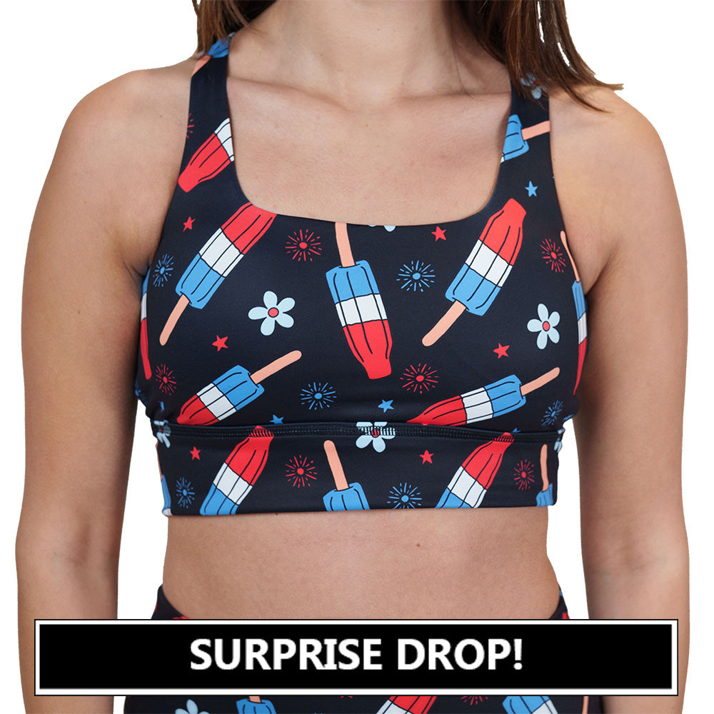 red, white and blue popsicle print bra