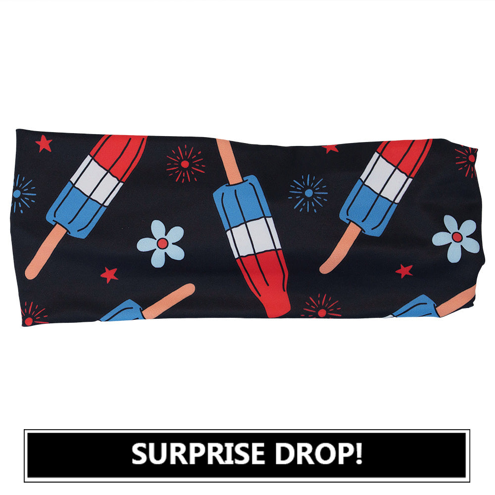 red, white and blue popsicle print headband