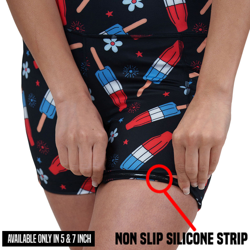non slip strip on the red, white and blue popsicle print shorts