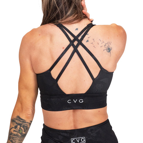 back view of shadow skull longline bra
