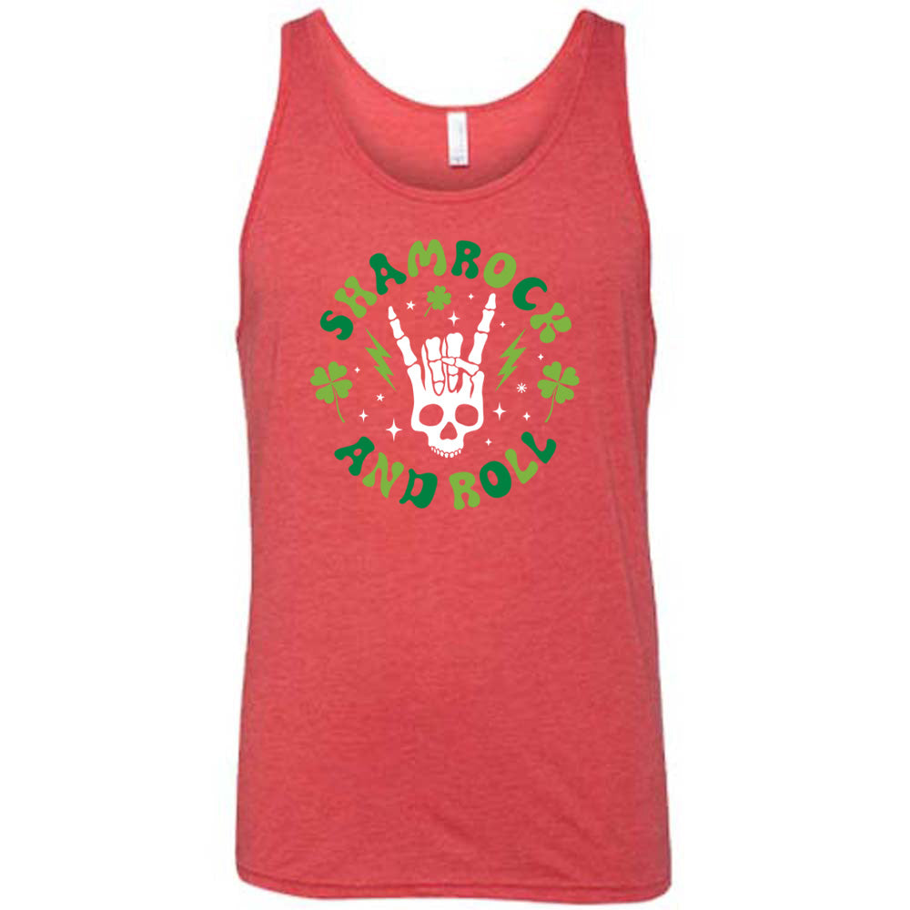 red shirt with the quote "Shamrock and Roll" on it