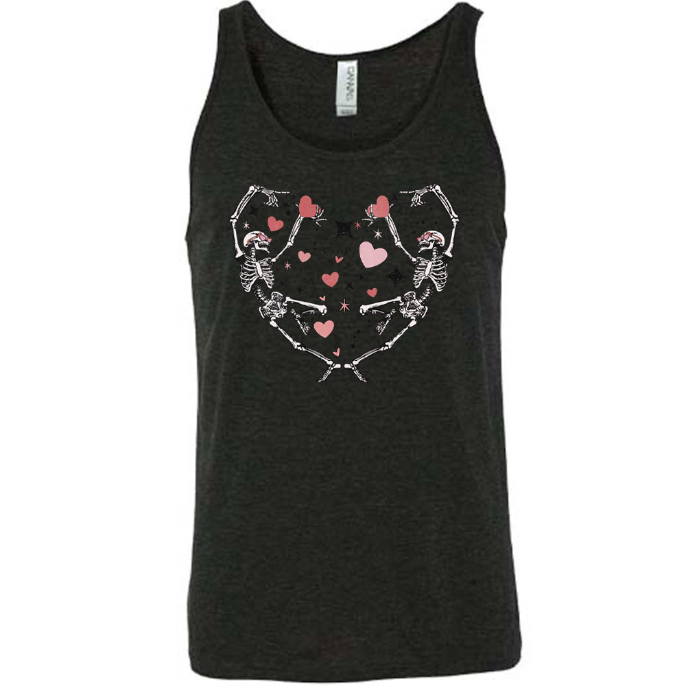 black shirt with a skeleton heart graphic on it