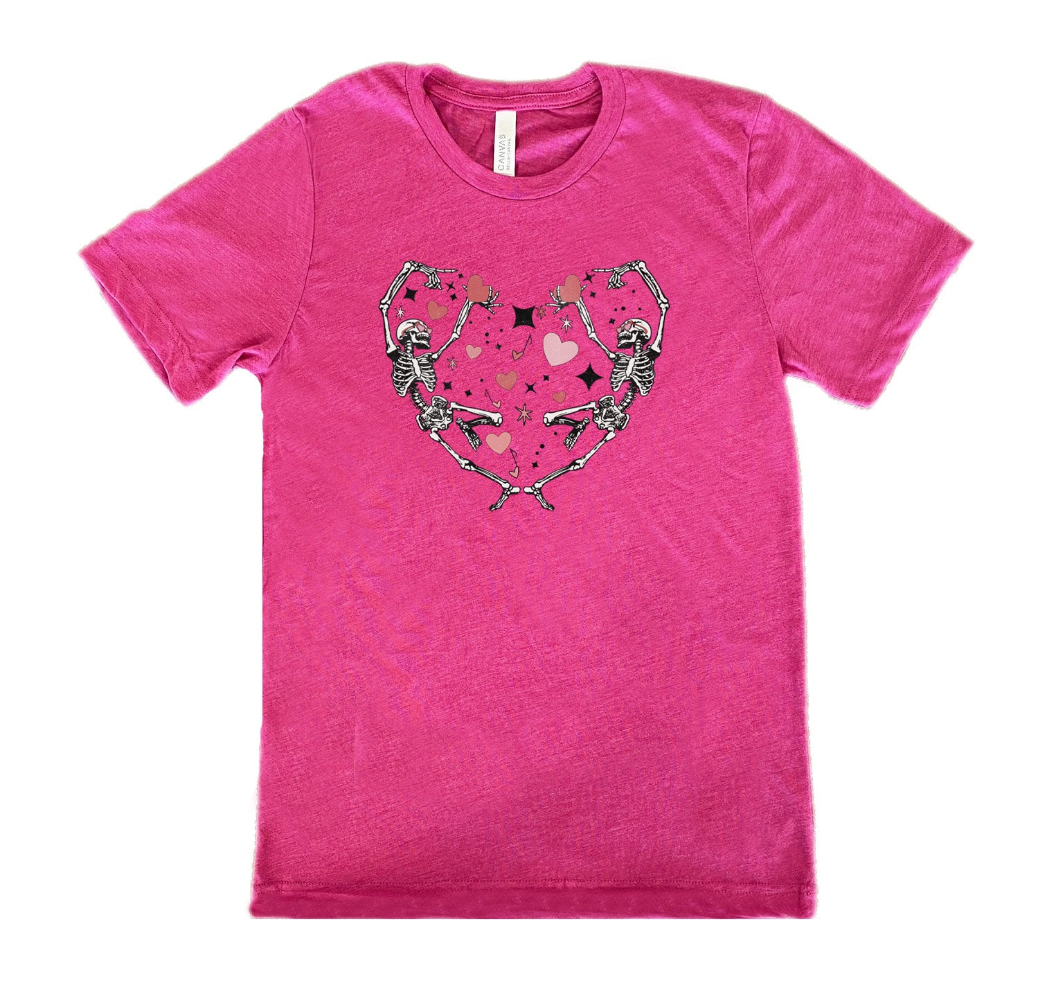 berry shirt with a skeleton heart graphic on it