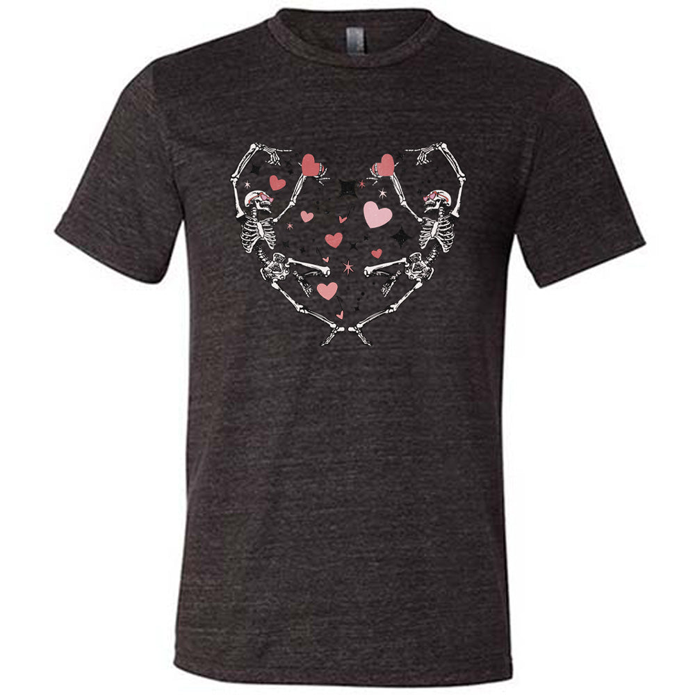 black shirt with a skeleton heart graphic on it