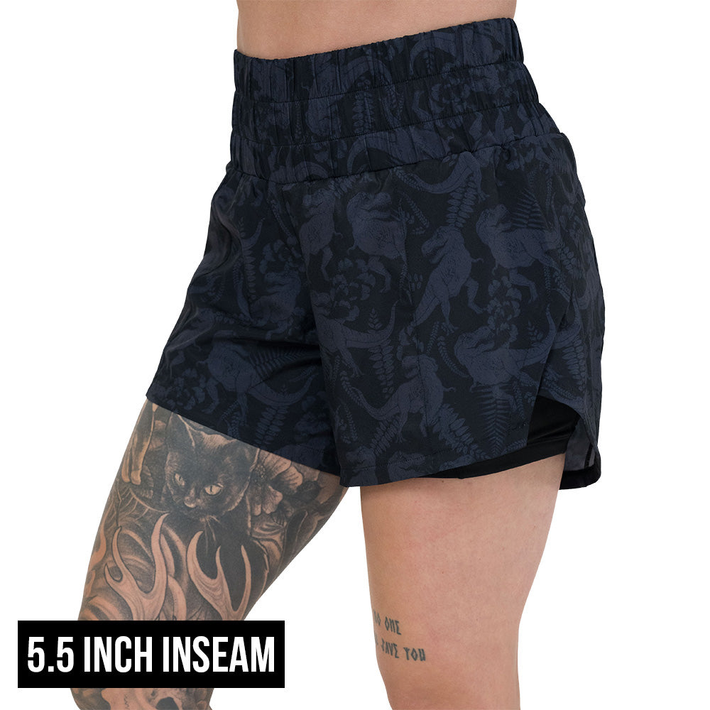5.5 inch inseam dino print shorts