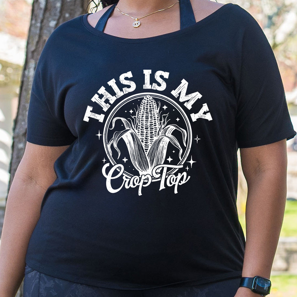 tee with corn on the cob graphic on it that says "This Is My Crop Top"