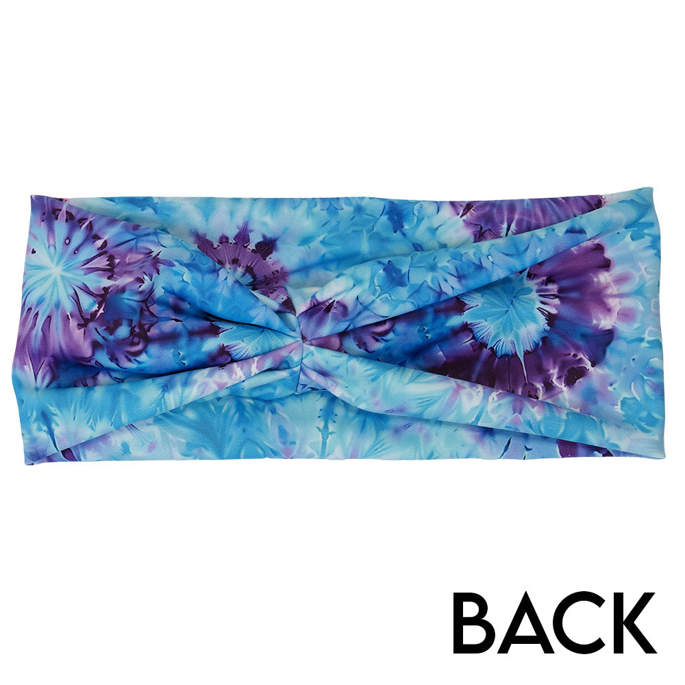 back of the blue and purple tie dye patterned headband