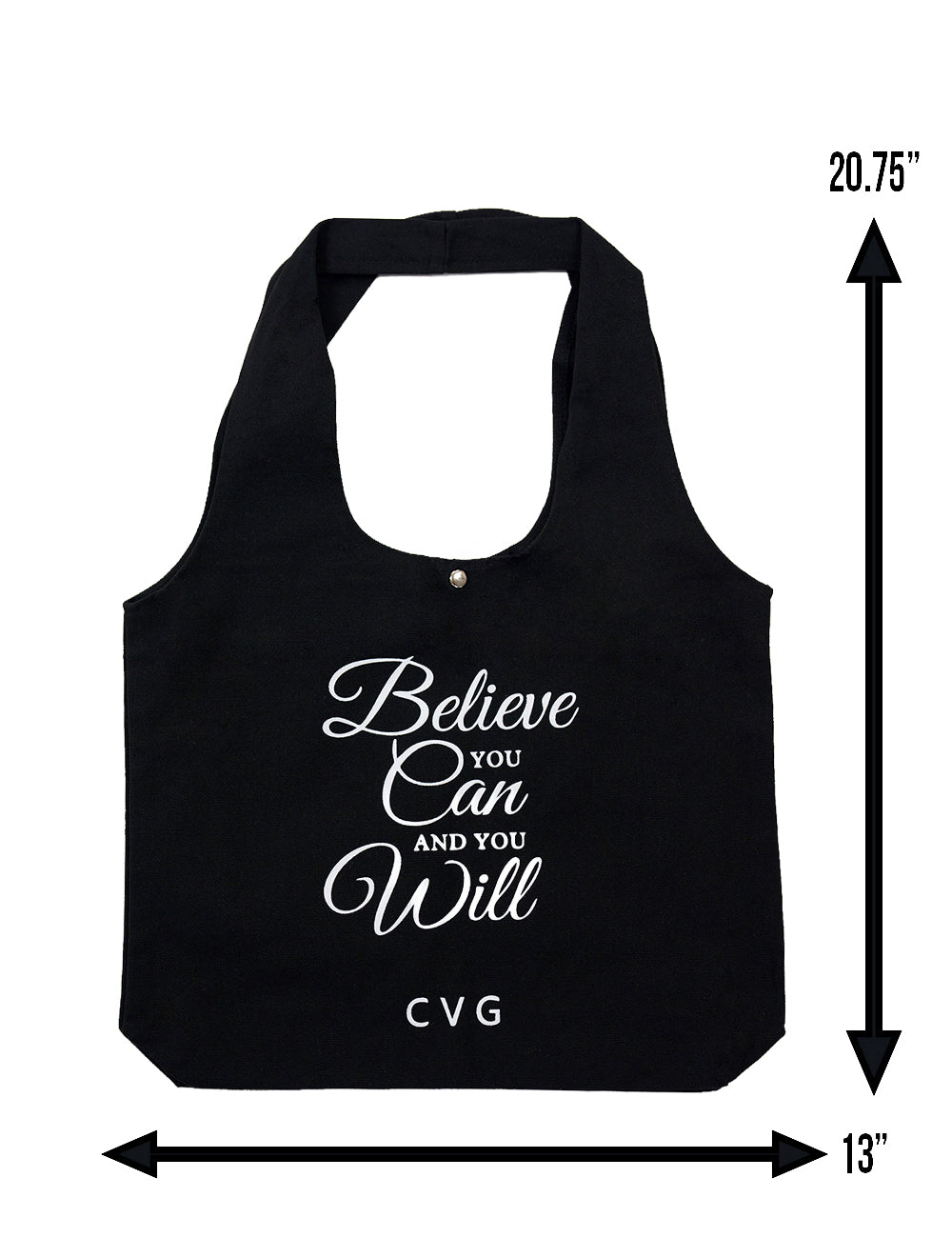 measurements for the believe you can and you will tote bag, measurements are 20.75 inches tall and 13 inches wide