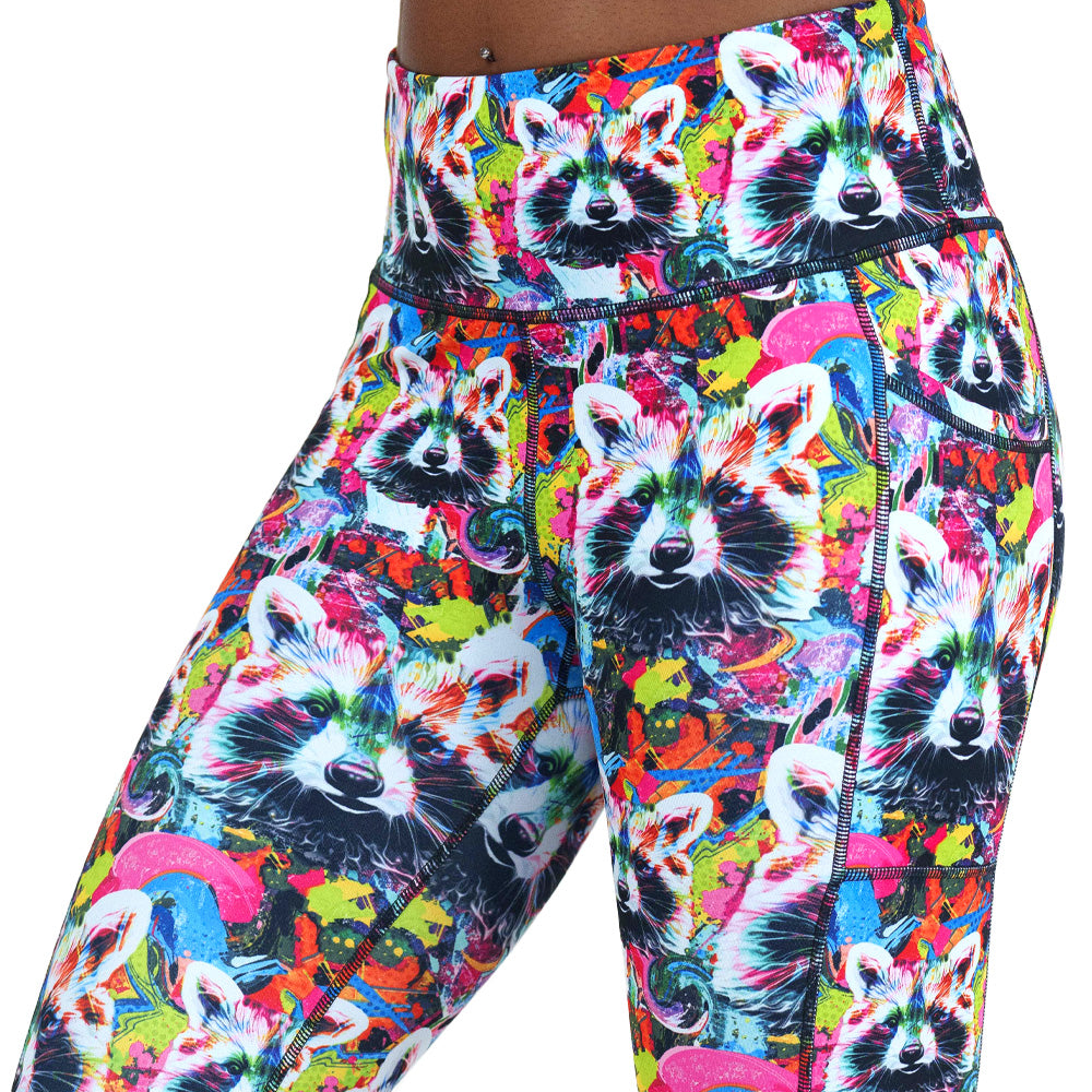 colorful raccoon print leggings
