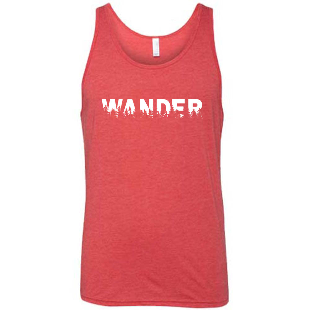 Red colored tank with a graphic on it that says "Wander"