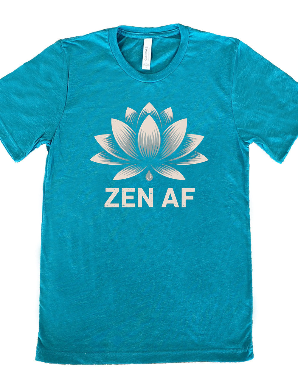 teal unisex tee with the graphic of a lotus and the words underneath saying "ZEN AF"