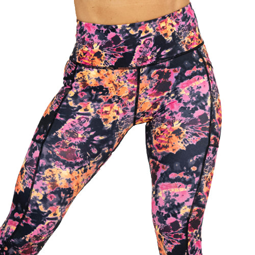close up of acid wash tie dye leggings