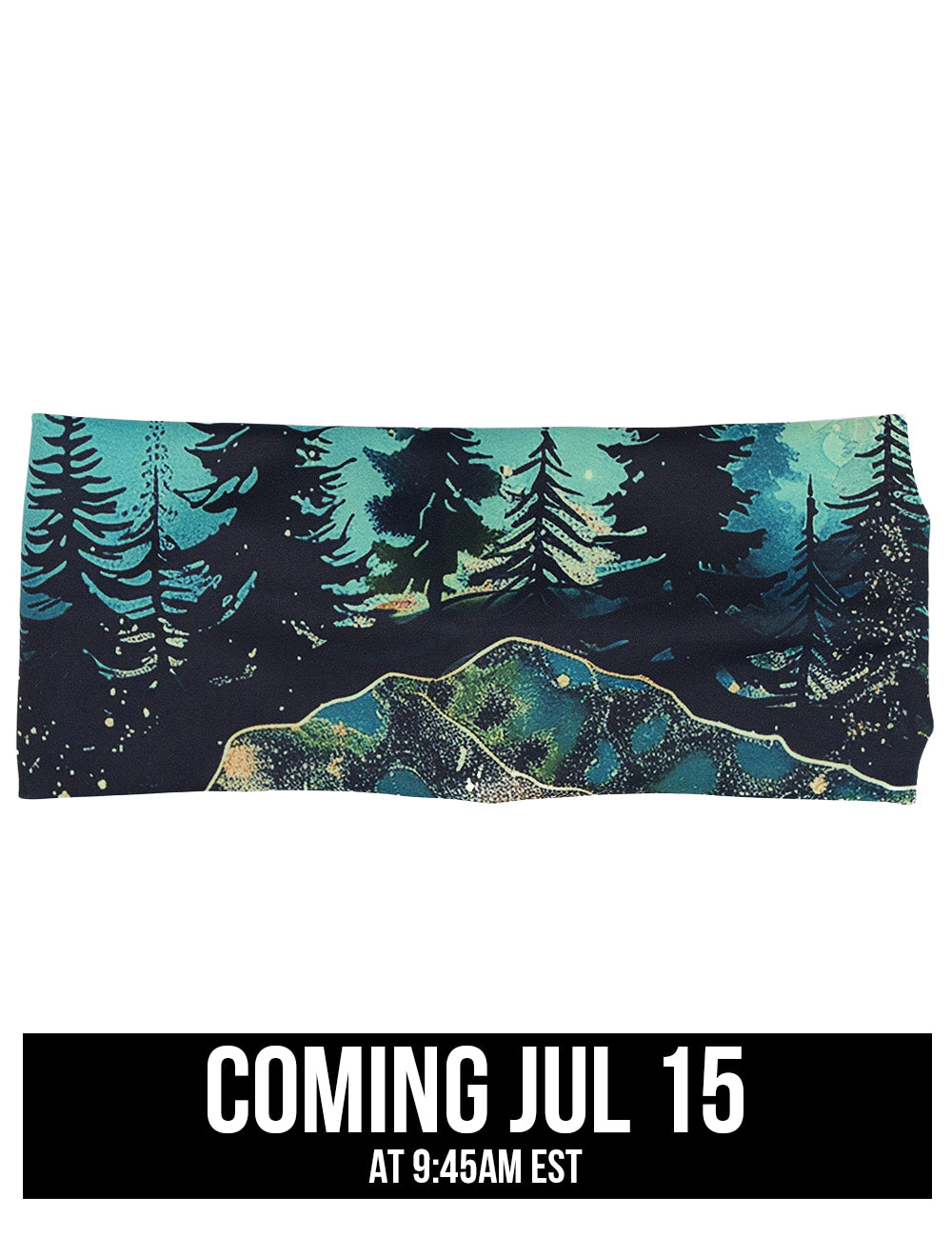 front of the aurora forest headband against a white background, coming july 5th