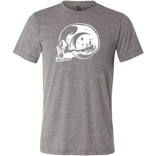 grey unisex shirt with an alien skull design