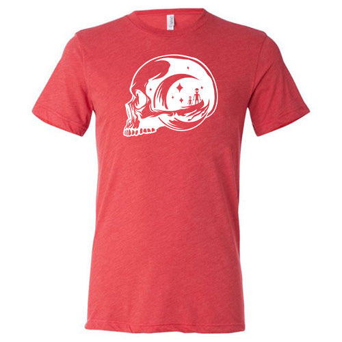 red unisex shirt with an alien skull design