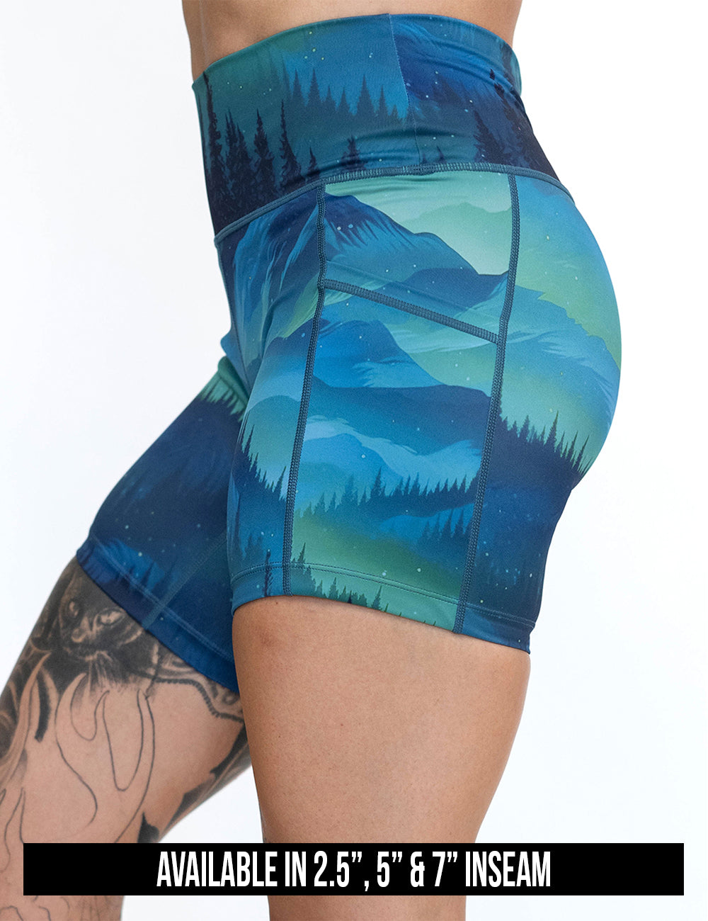 available lengths for the wilderness aurora shorts, inseam lengths include 2.5, 5, and 7 inches