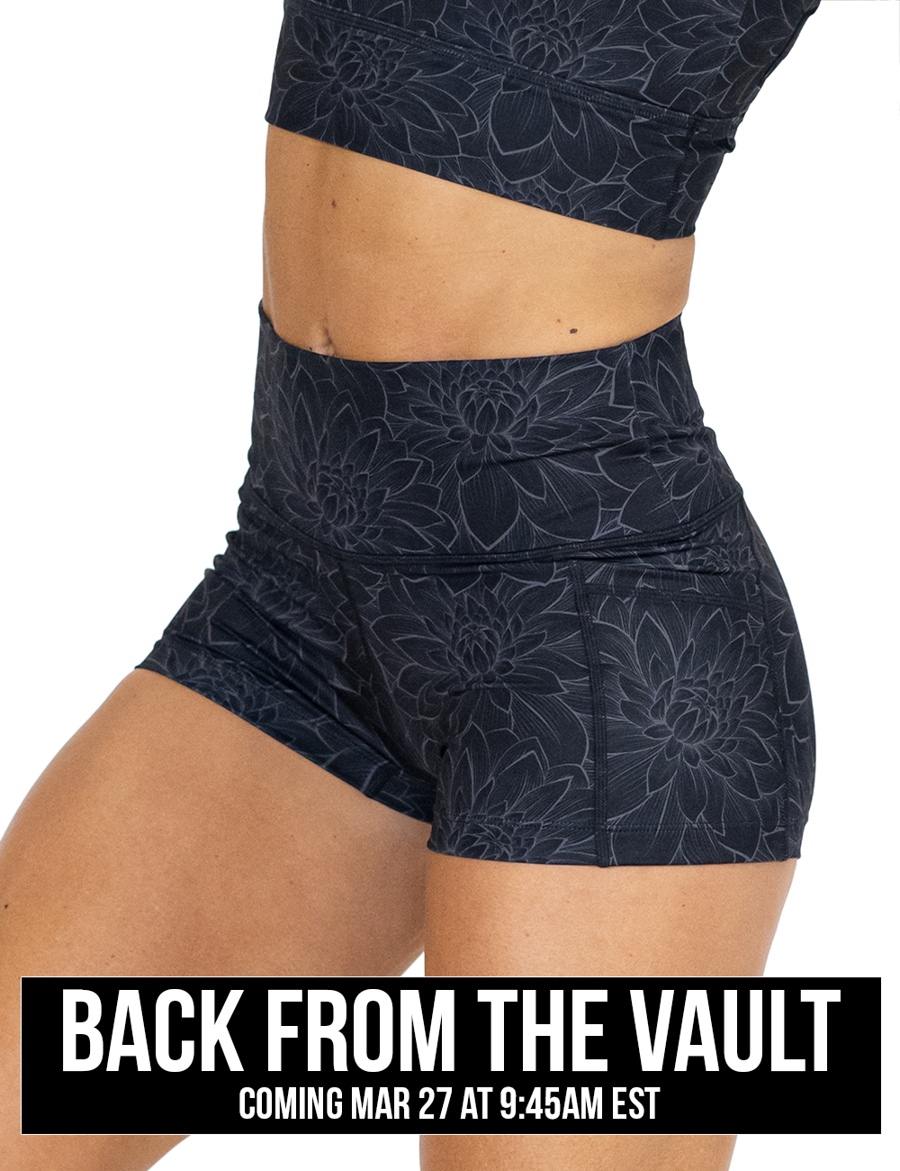 close up of the etched lotus flower against a black background 2.5 inch shorts, coming soon