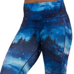 blue sky and forest patterned leggings