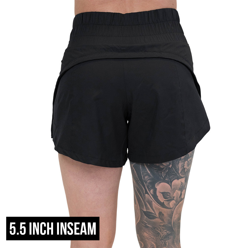 back of the 5.5 inch inseam black shorts