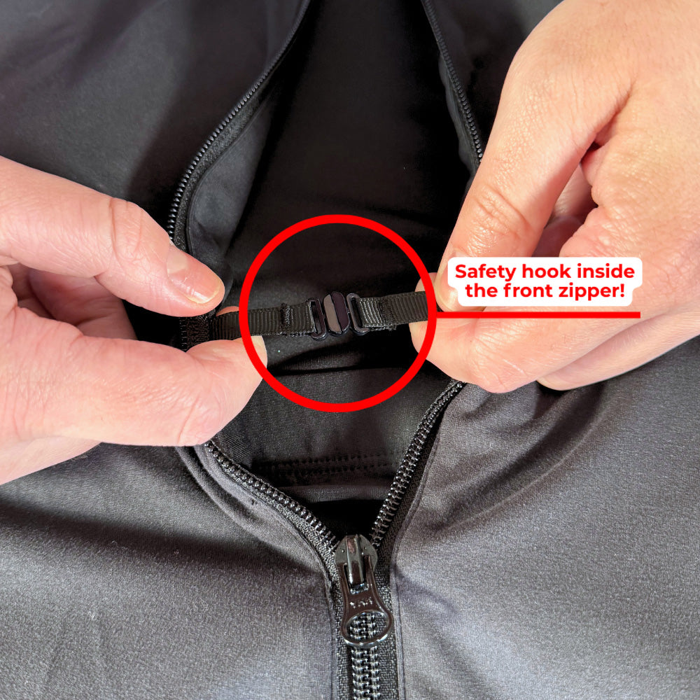 close up of the safety hook inside the front zipper of the dress