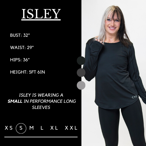 Graphic of a model showing her measurements and what size she wears for the shirt Her bust is 32 inches, waist is 29 inches, hips are 36 inches, and height is 5 feet and 6 inches.