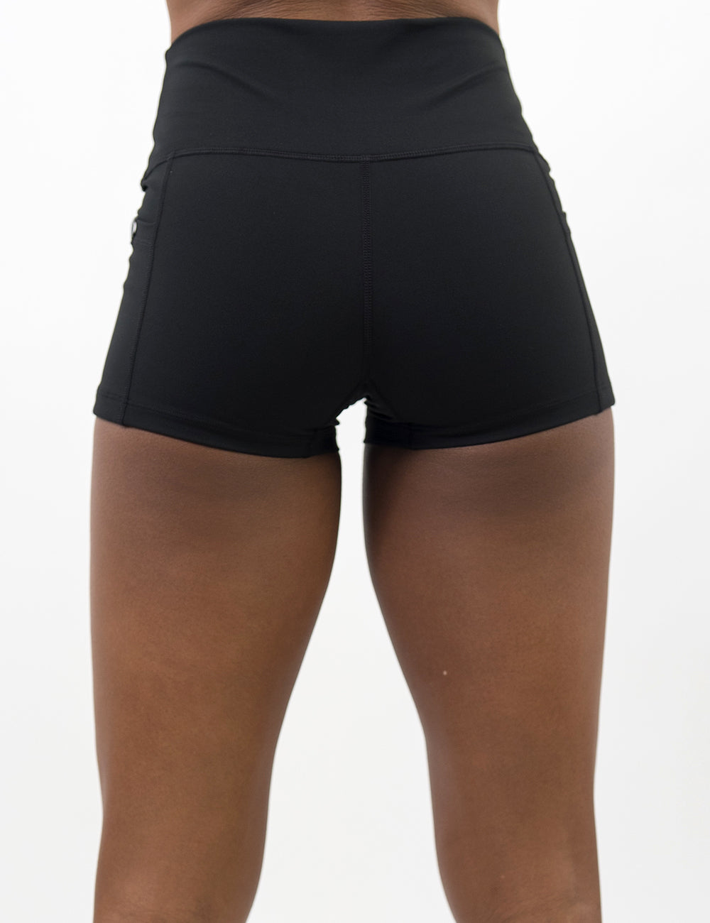back of the solid black 2.5 inch shorts against a white background