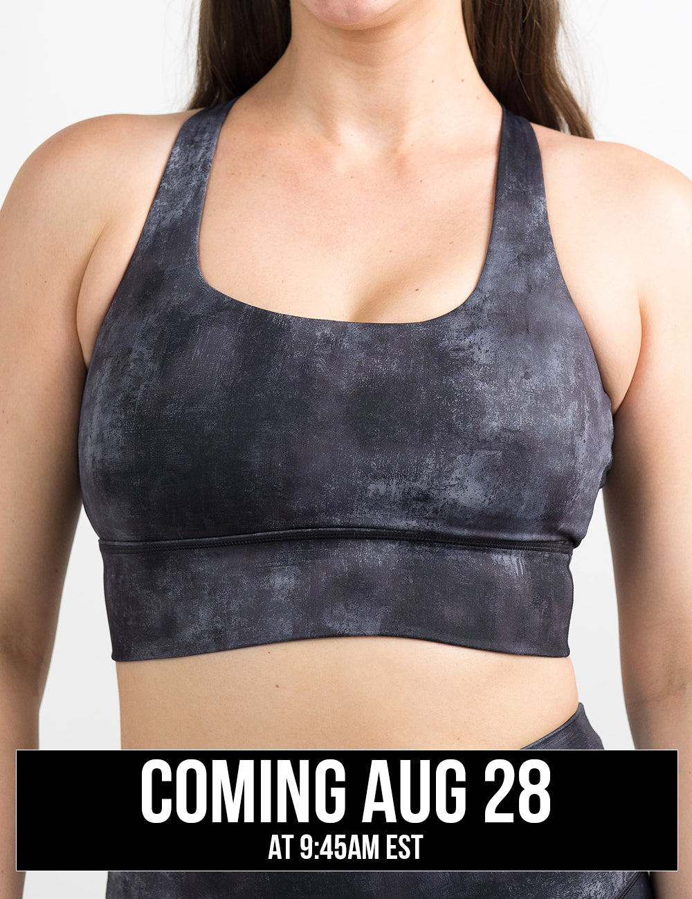 front of the black and grey grunge concrete pattern bra coming august 28th