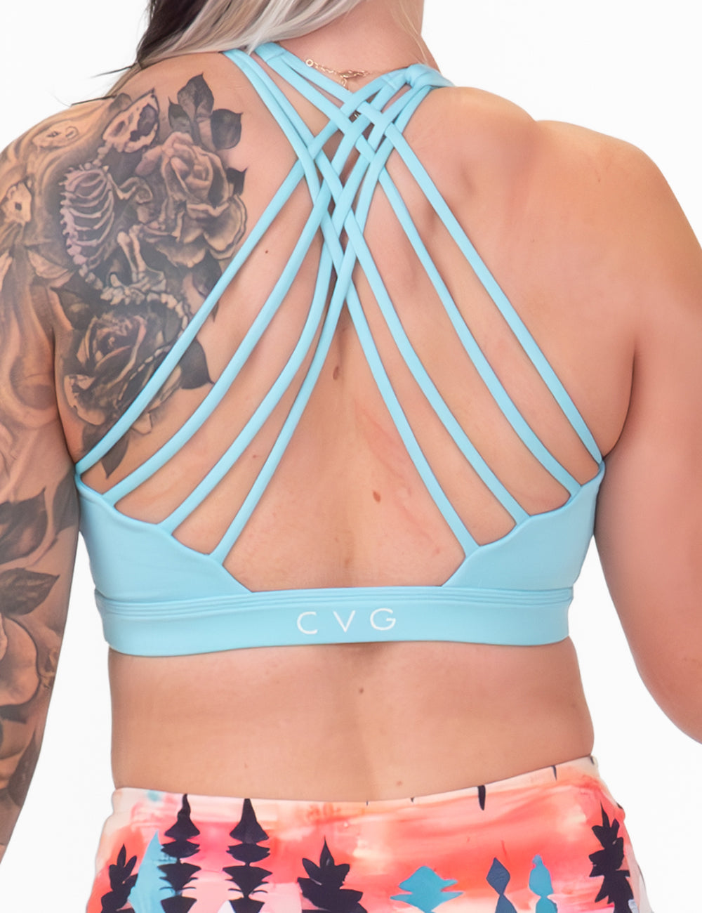 back view of the bombshell blue bra