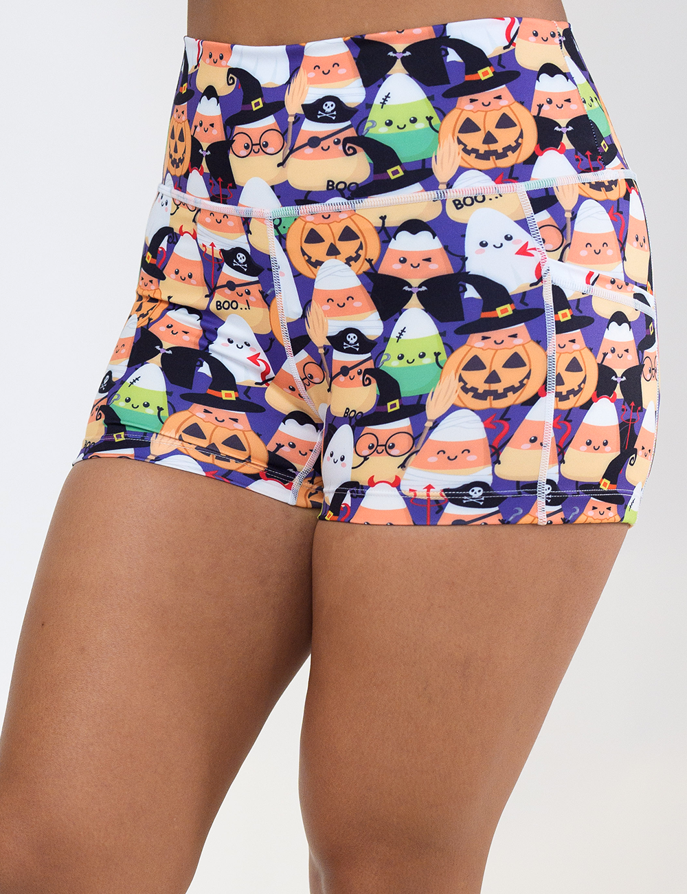 halloween candy corn patterned shorts