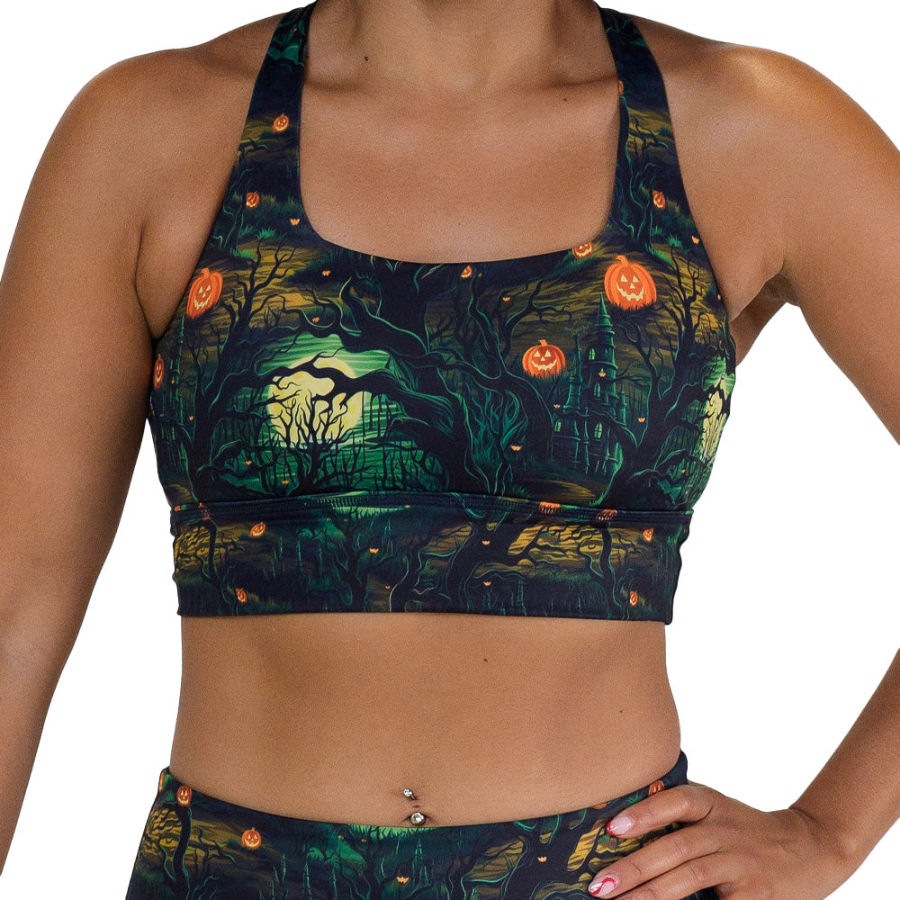 spooky forest themed sports bra