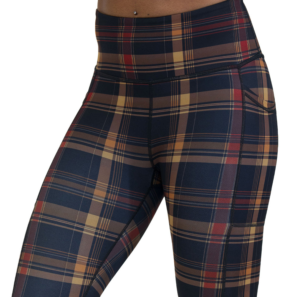 brown, yellow & red plaid patterned leggings