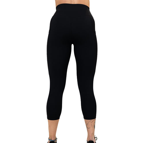 back of capri length ripped black leggings