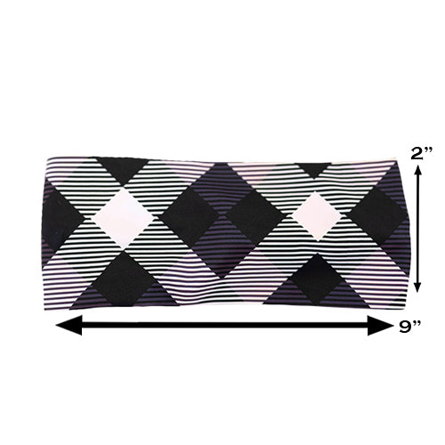 purple plaid headband measured 2 by 9 inches