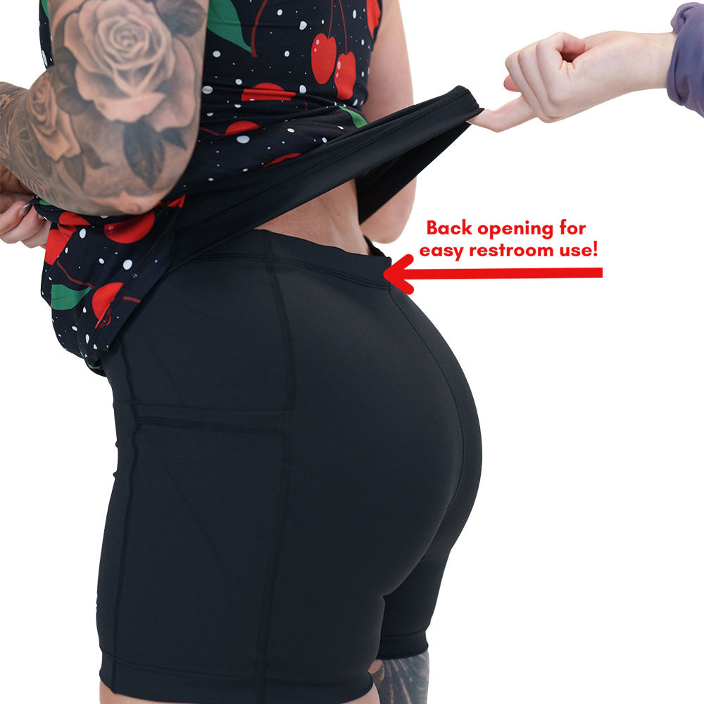 close up of the built in shorts under the dress