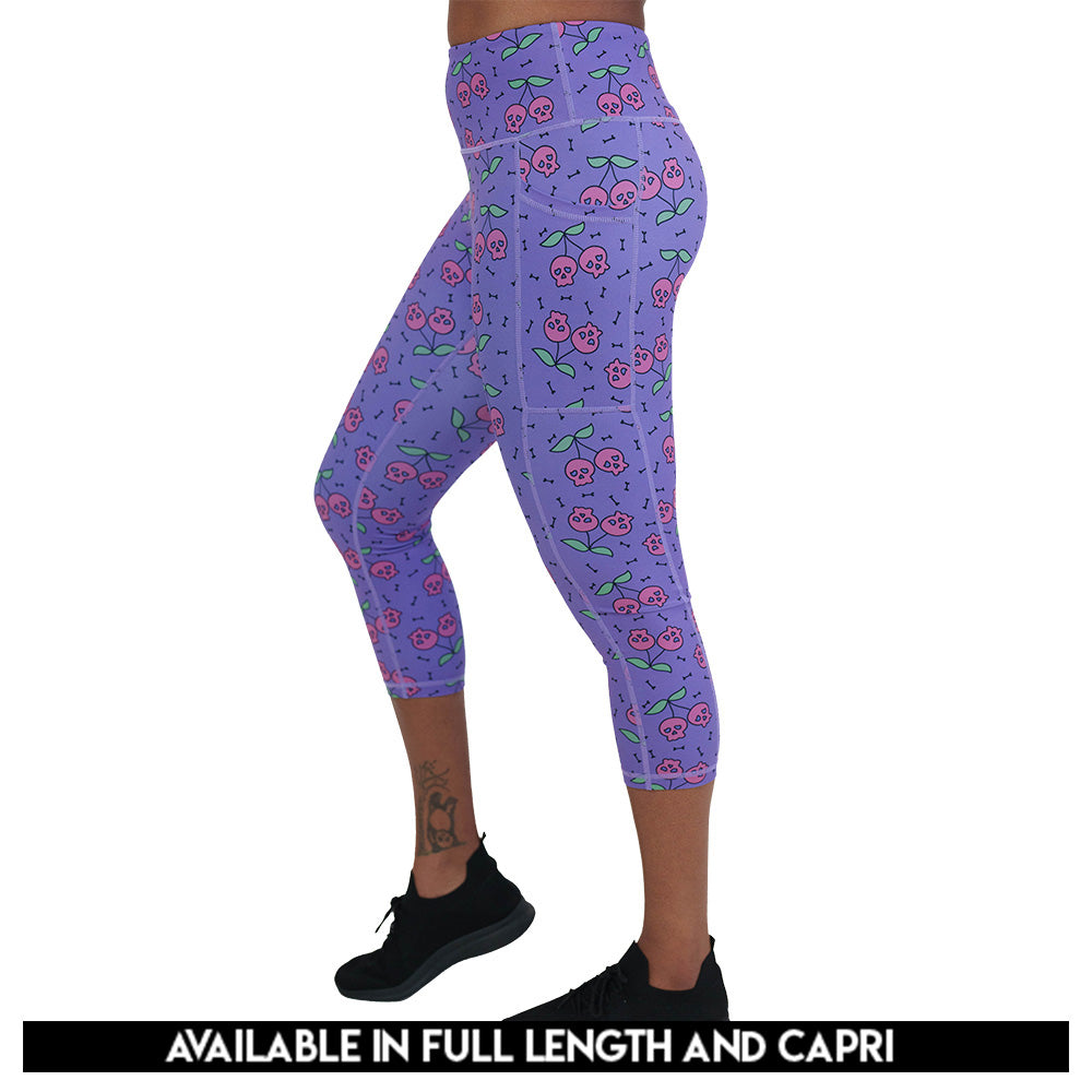 skull cherry print leggings available in full and capri length