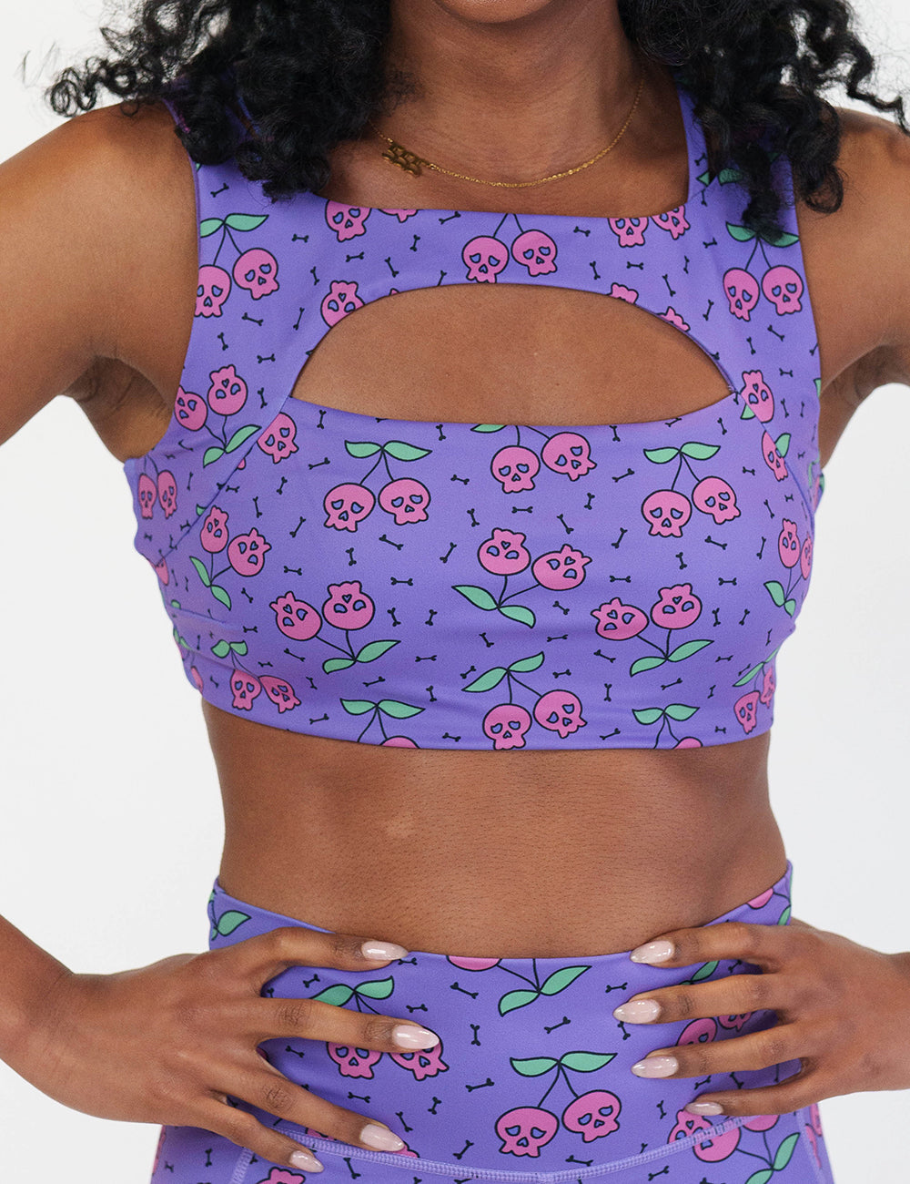 front of the skull cherry print bra