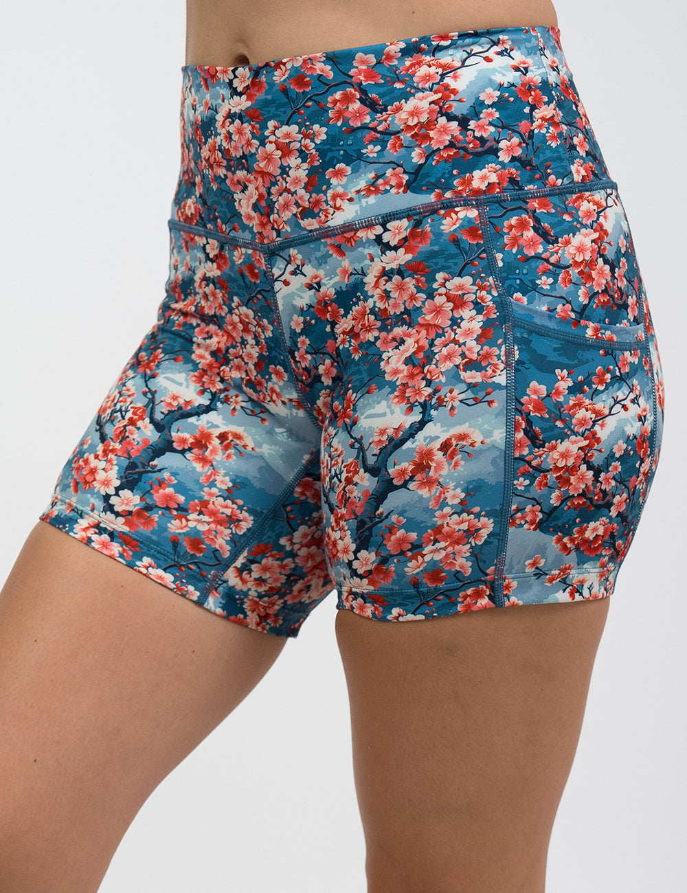 front of the 5 inch cherry tree shorts against a white background