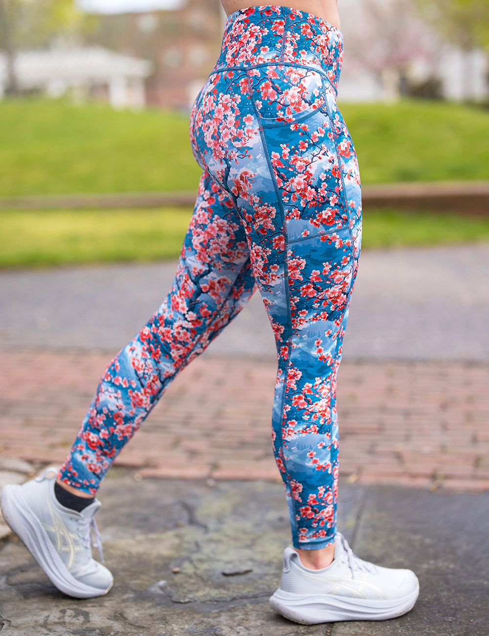 side view of the cherry blossom tree full length leggings