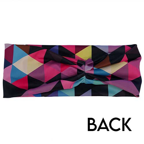 back of the rainbow color block patterned headband