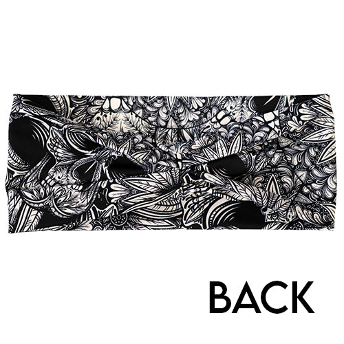 black and white skull print headband back