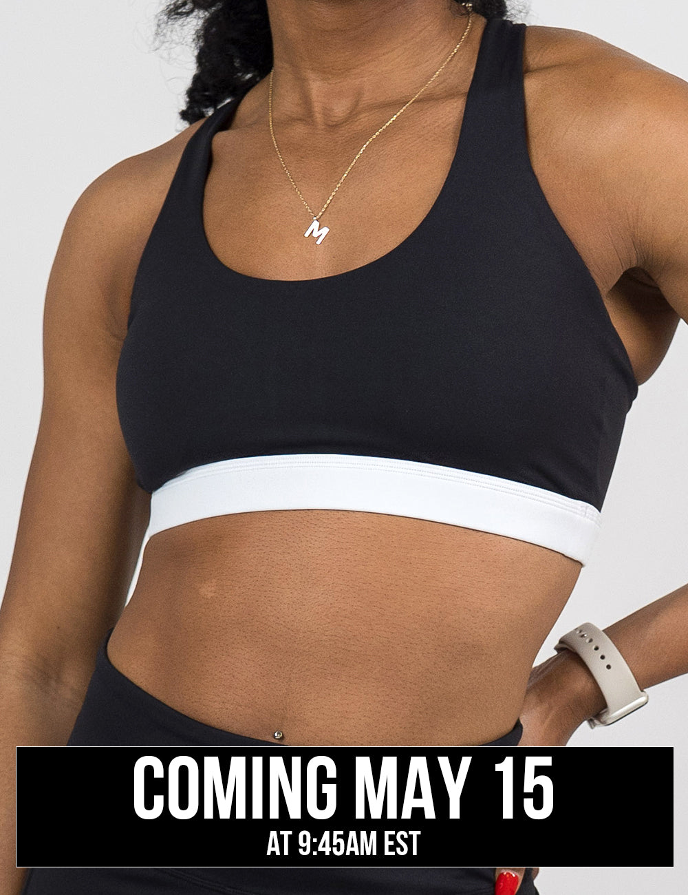 front of the monochrome butterfly back bra with white accents against a white background, coming may 15th