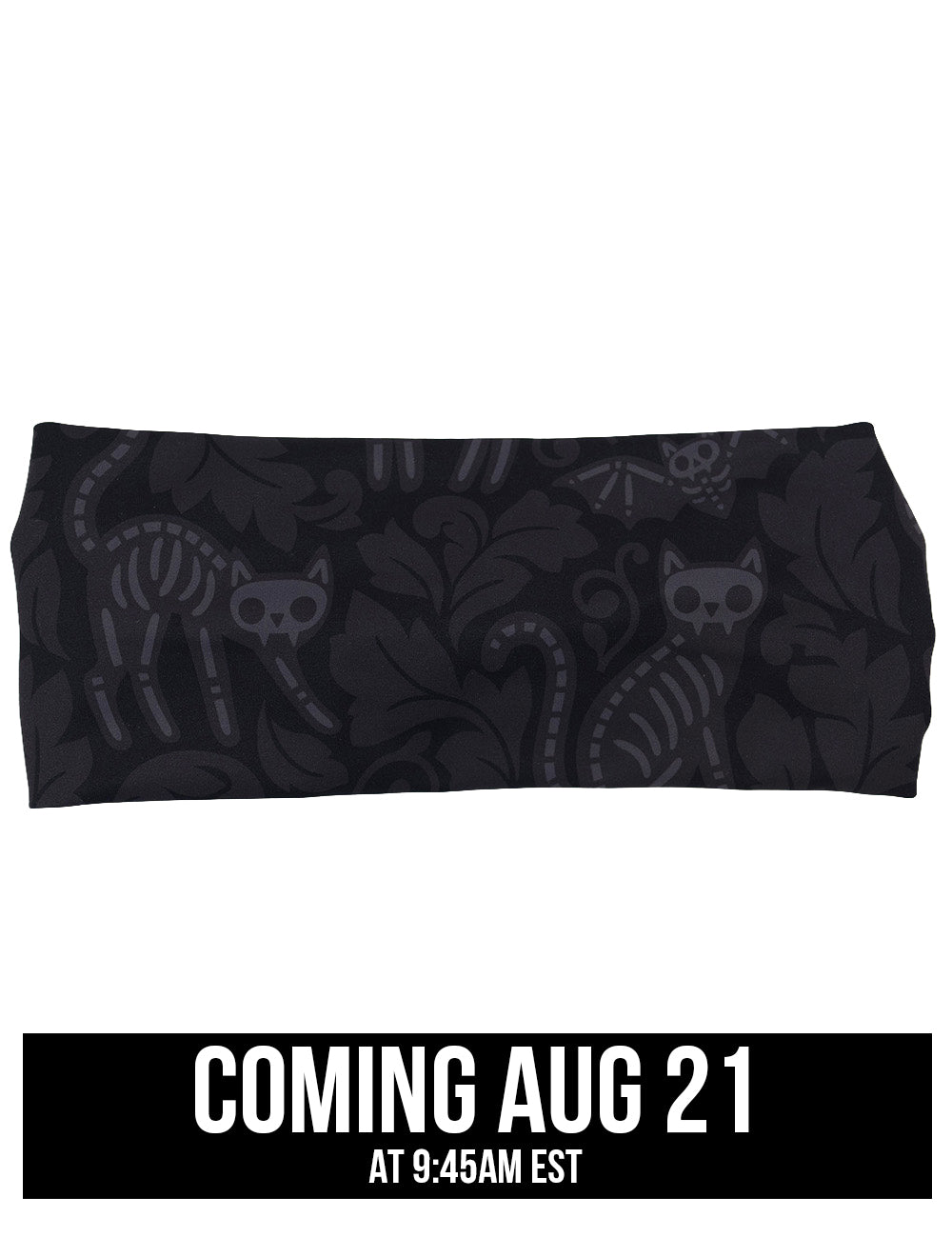 front of the dark grey skeleton cats and bats headband coming august 21st