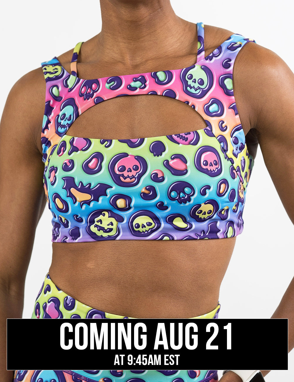 front of the rainbow leopard print pumpkins and skulls bra coming august 21st