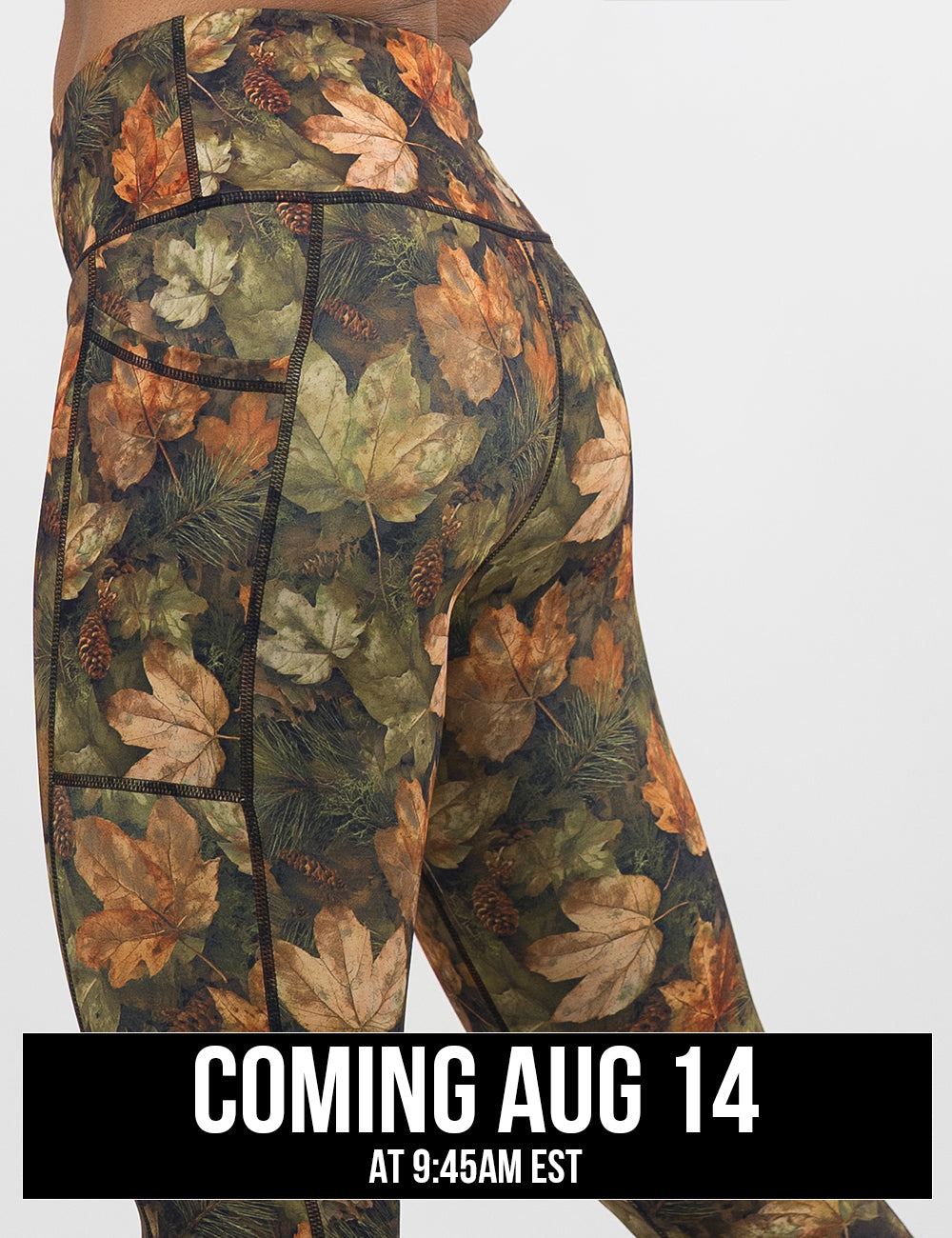 close up of the forest floor covered in leaves leggings coming august 14th