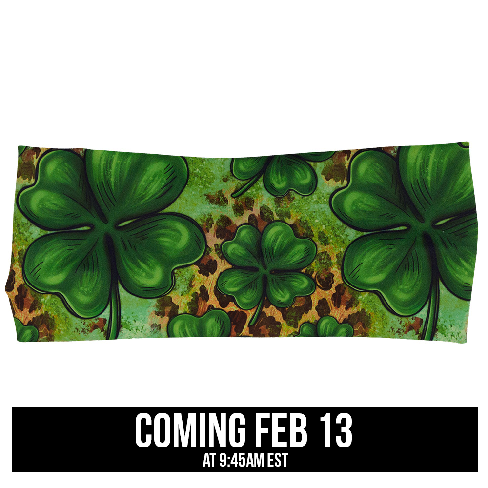 clover pattern against a cheetah print and green background headband coming soon