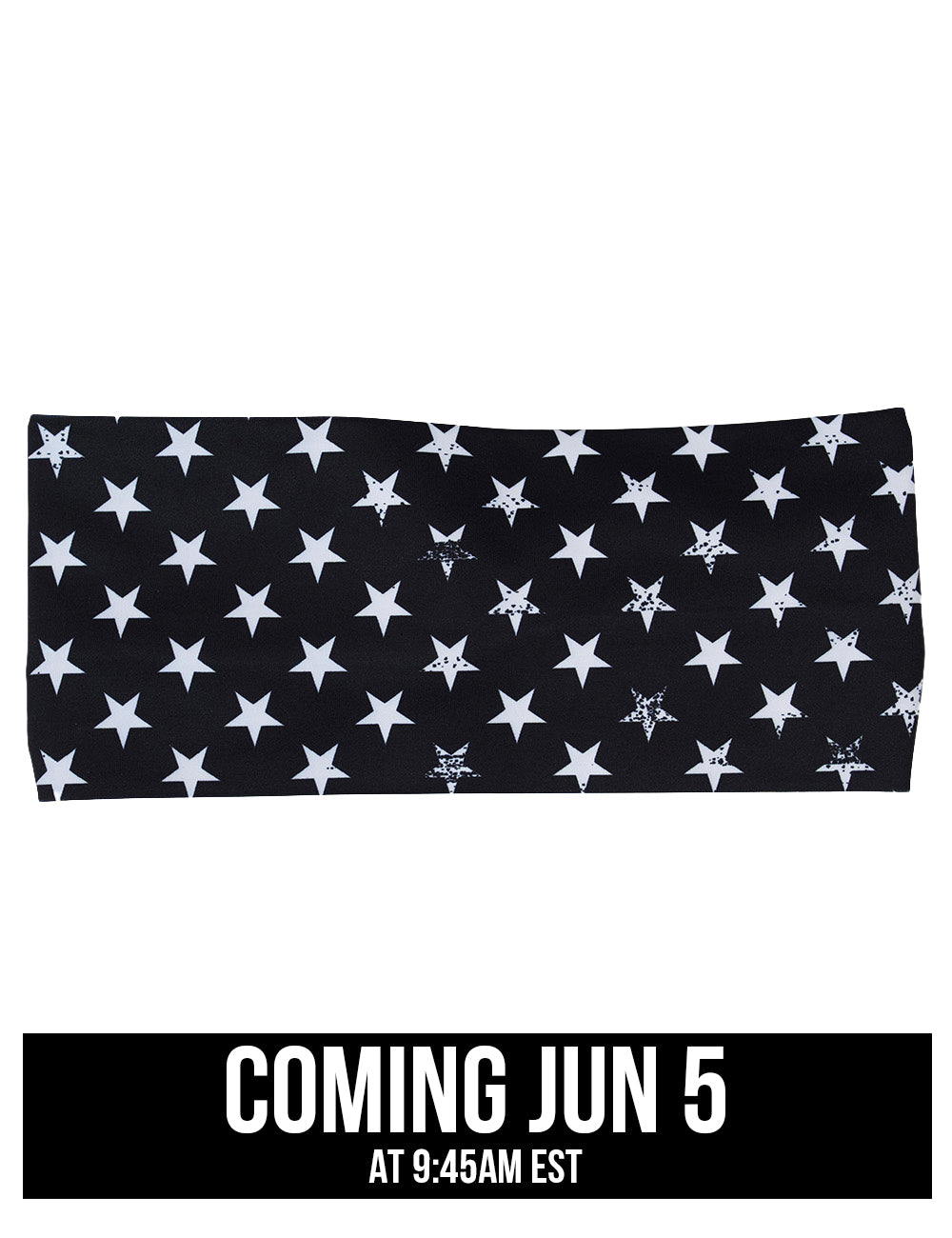 front of the black headband with white stars against a white background, coming june 5th