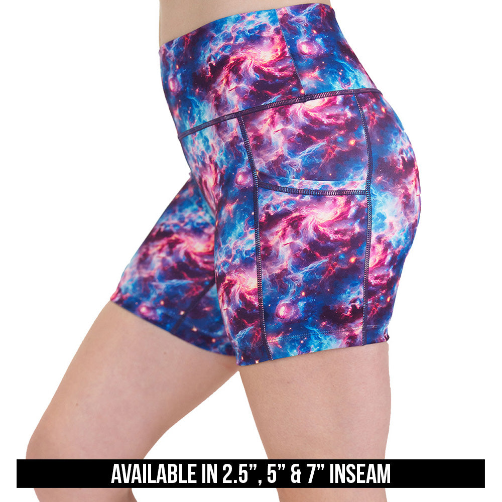 galaxy patterned shorts available inseams