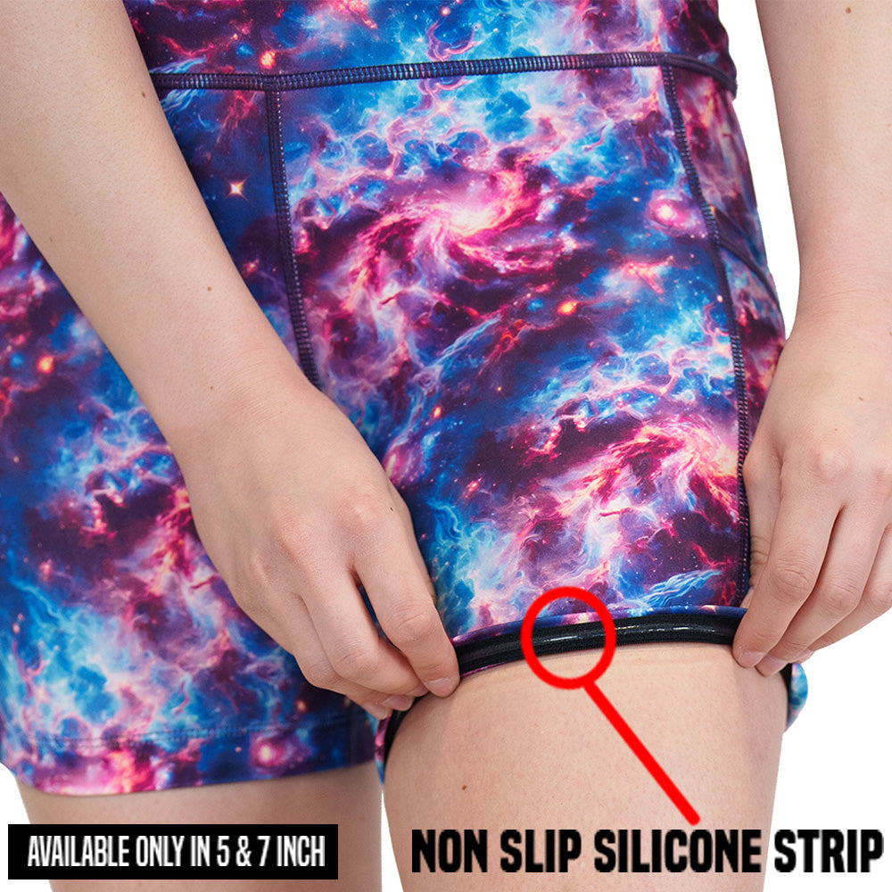 non slip strip on the galaxy patterned shorts