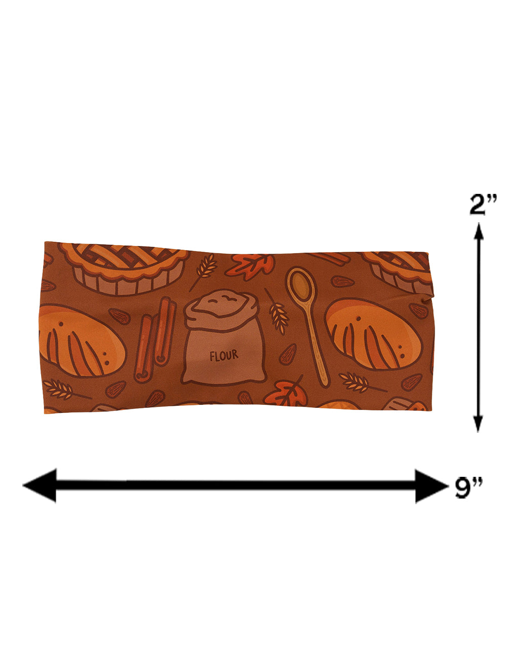 measurements for the orange baking themed headband, measurements are 2 inches by 9 inches